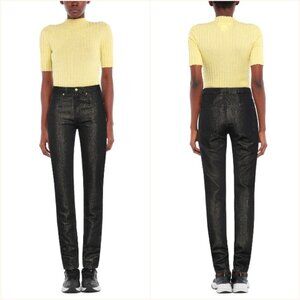 NWT Victoria Beckham Black/Gold Metallic Straight Leg Rigid Denim Jeans Pants 27
